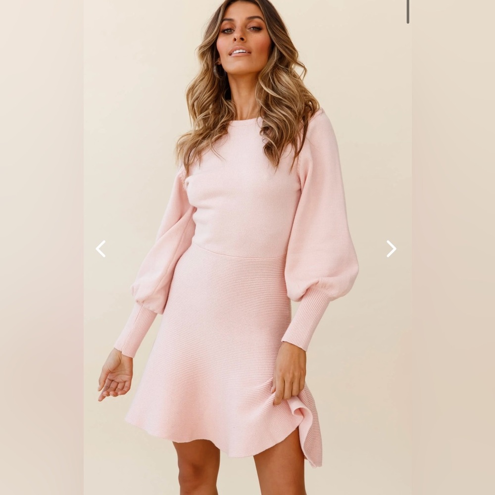 Selfie Leslie Blush Montmarte Lantern Sleeve Fluted Hem Dress